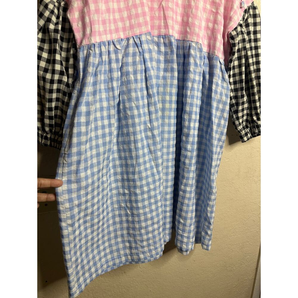 Tach Clothing Catarina Cloque Dress size M Gingham Mix Puff Sleeve Colorblock - Picture 7 of 12